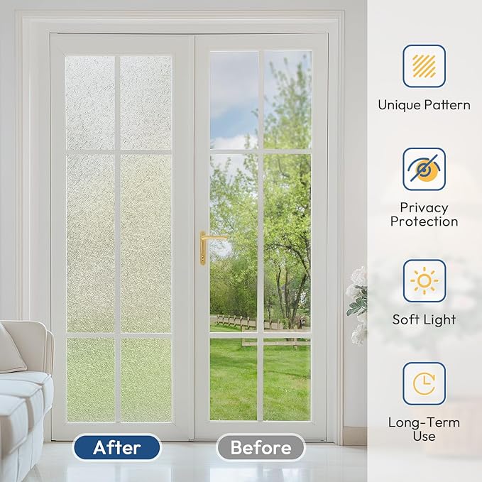 rabbitgoo Window Privacy Film Frosted Glass Film, Decorative Cling UV Sun Blocking Decals, Frosting Window Clings for Home Bathroom Door Coverings, 35.4 x 118.1 inches