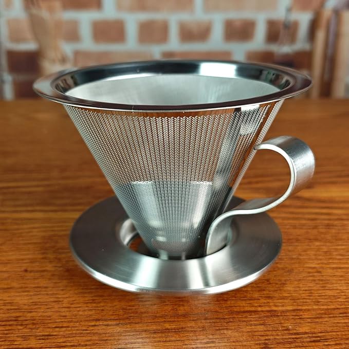 Paperless Pour Over Coffee Strainer, Premium Stainless Steel Coffee Dripper with 300 Mesh, Optimal Extraction Portable Reusable Filter Cone for Travel Brewing Tea