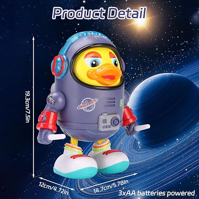 Dancing Space Duck Toy, Electric Dancing Duck Toy Baby Musical Toys, Cute Singing Walking Duck Toys with Music & LED Lights for Toddlers Kids Birthday Gifts (Blue)