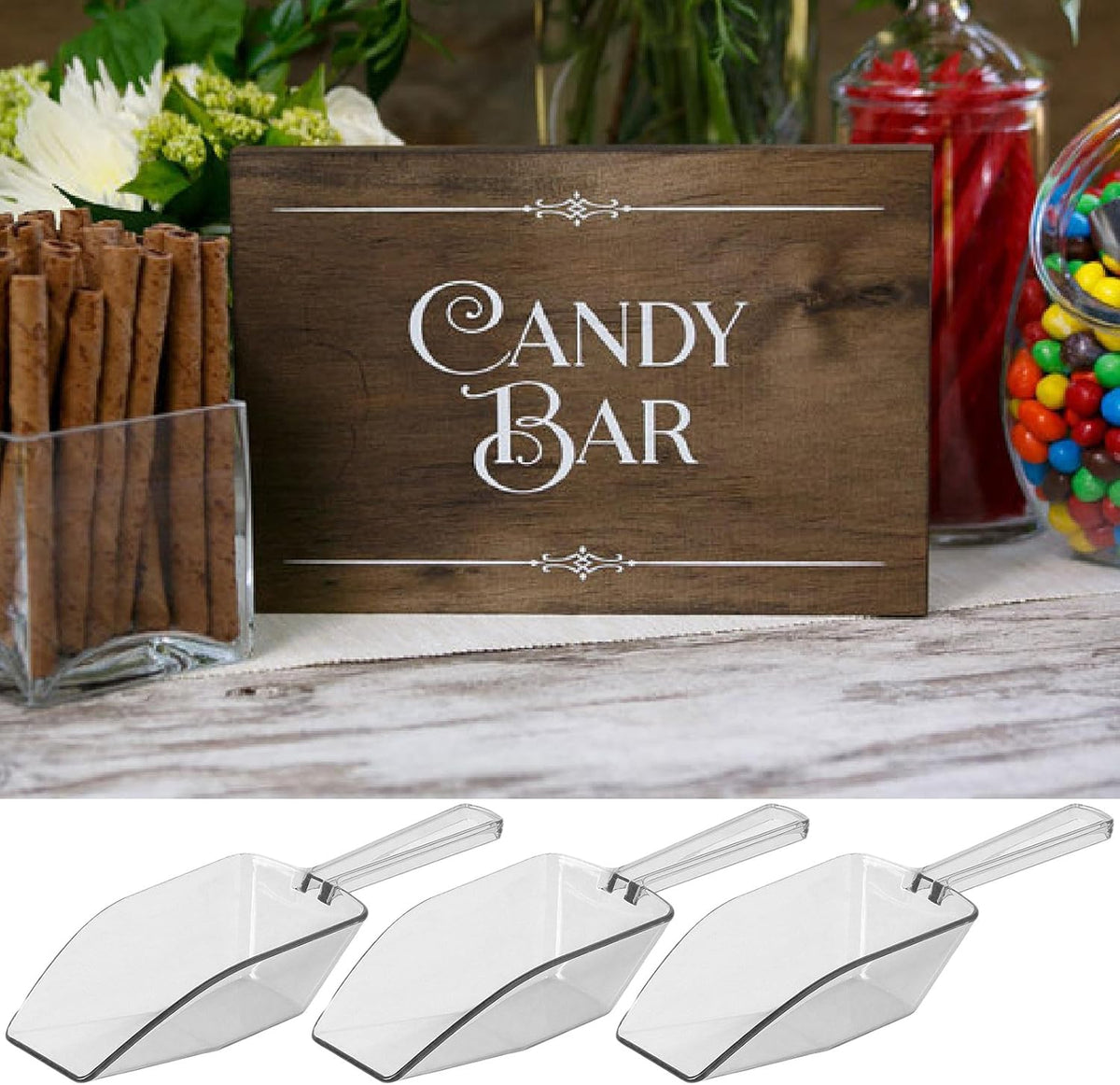 Clear Plastic Acrylic Scoops 12 Pcs | 6.5” Medium Kitchen Scoop | Wedding Desserts | Candy Buffet, Ice Cream, Protein Powders, Coffee, Tea, Flour (12 Pack, 6.5")