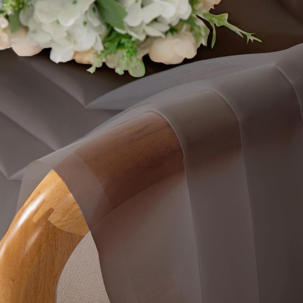 Chyhomenyc Chocolate Brown Sheer Curtains 54 Inch Long 2 Panels, Light Filtering Rod Pocket Voile Short Curtains Drapes for Living Room Bedroom Small Windows, 42Wx45L Inches