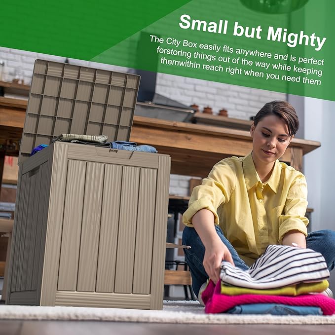 Two 28 GallonOutdoor Storage Box,Resin Deck Boxes Waterproof, IndoorOutdoor Bin for Package Delivery, Patio Cushions, Gardening Tools, Lockable, UV Resistant