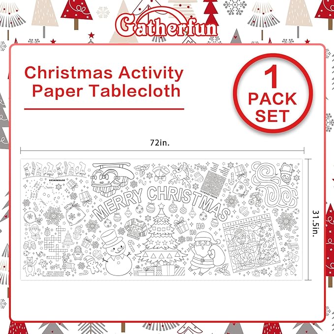 Gatherfun Christmas Decorations - Versatile 31.5 x 72 Inches Activity Poster, Merry Christmas Party Coloring Banner/Table Cover for School Parties and Special Events