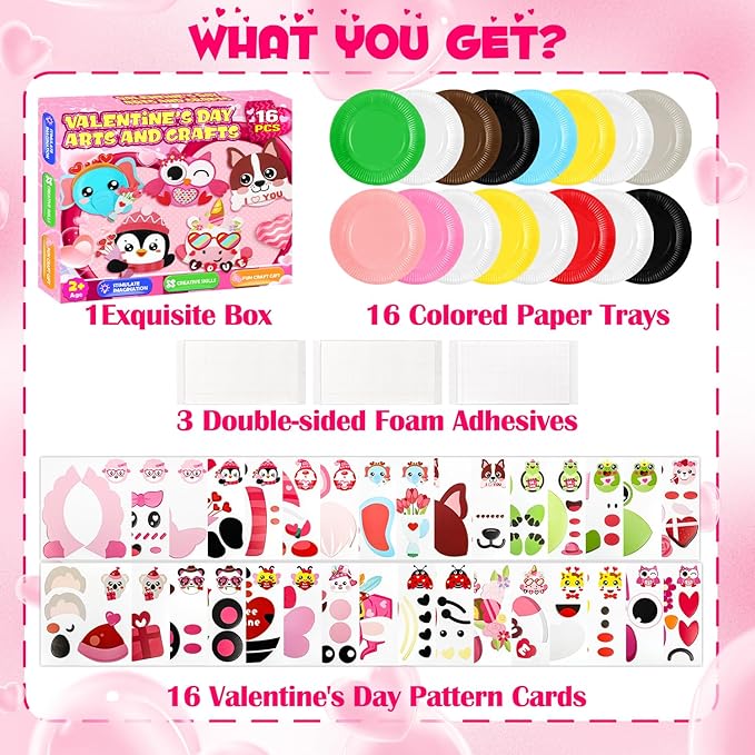 16 Pack Arts and Crafts for Kids, Toddler Crafts Animal Paper Plate Art Kit Gift for 3 4 5 6 Year Old Boys Girls DIY Kids for Birthday Party Favor Preschool Classroom Party Games