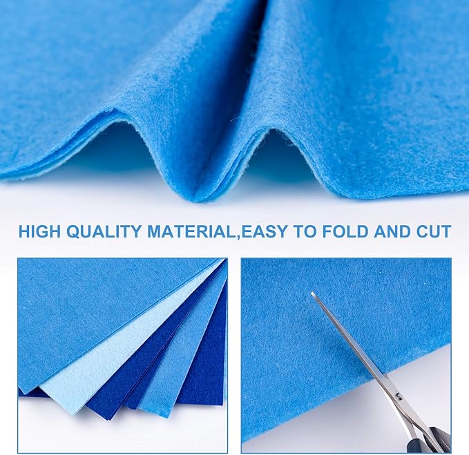 Whaline 18Pcs Felt Fabric Sheets Assorted Blue Craft Felt Pack for Winter Xmas DIY Craft Sewing Patchwork Art Projects, 3 Colors, 7.9 x 11.8 Inch