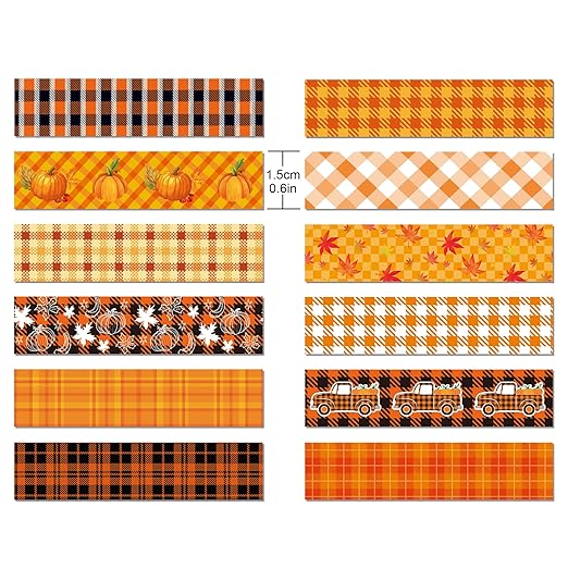 12 Pcs Thanksgiving Washi Tape Fall Maple Leaf Masking Tape Pumpkin Pattern Decorative Paper Sticker for Fall Party Holiday Scrapbook DIY Craft Gift Wrapping Handbook Sticker