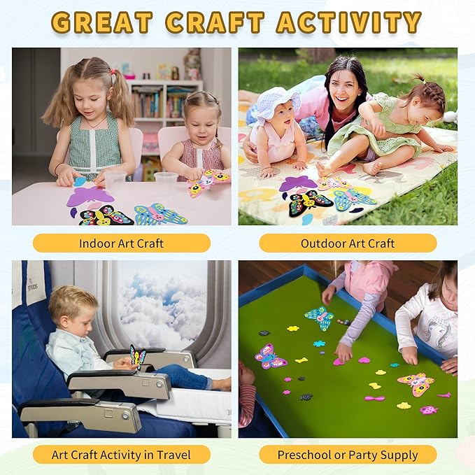 VKPI 4 Butterflies Foam Art Crafts Gift Kit, Creative Make Your Own Butterflies, Cartoon Paper Craft Projects for Kids Ages 4+ Toddler, Preschool Learning Toy for Birthday Party Favor Supplies