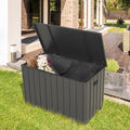 Outdoor Storage Box, 100 Gallon Metal Deck Box Built-in a Oxford Fabric Storage Bag, Lockable & Waterproof Outside Patio Storage Box for Cushions, Tools, Pool Floats- Grey