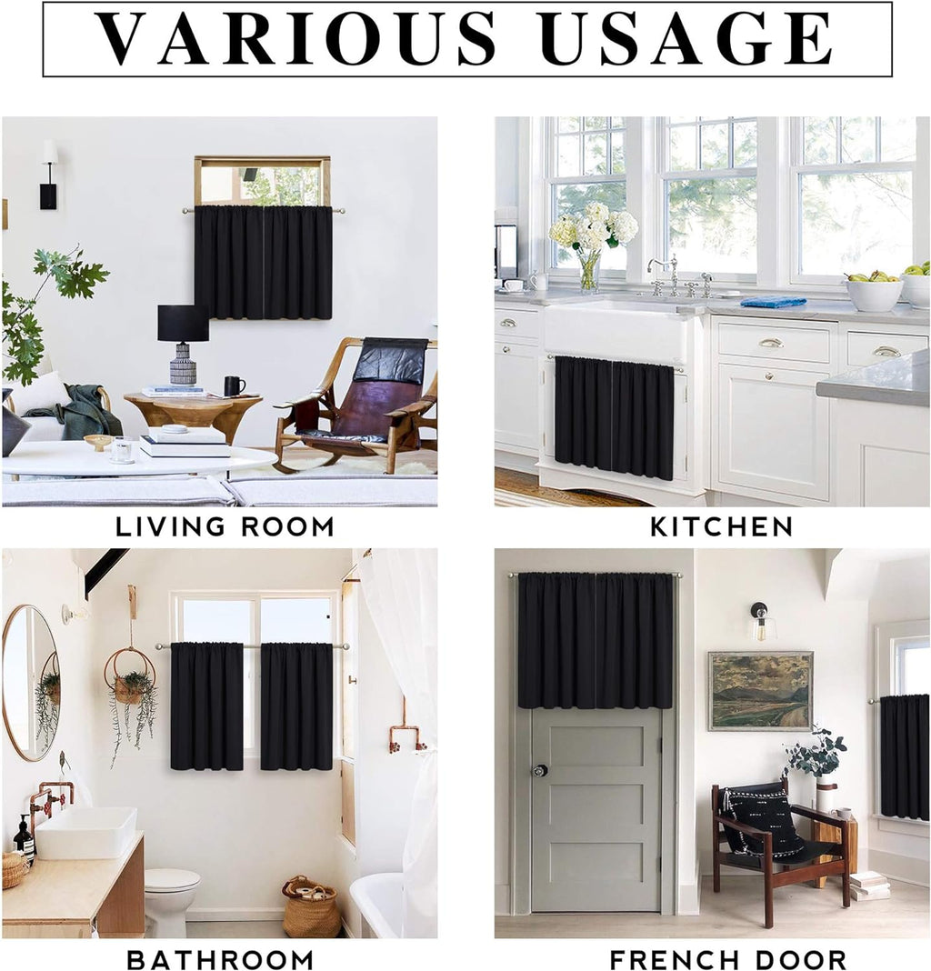 RYB HOME Blackout Curtains for Living Room, Large Window Shades for Bay Window Dining Parlor Bedroom Patio Door, Wide 34 x Long 80 inches, Black, 2 Panels