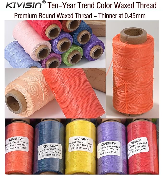 12 Multicolor Round Waxed Thread, 0.45mm Thin and Stiff Wax Strings, 110 Yards/Spool, Polyester Waxed Cord for Fine Leather Sewing, Binding, Crafting, Bracelets and Micro-Macrame Jewelry Making