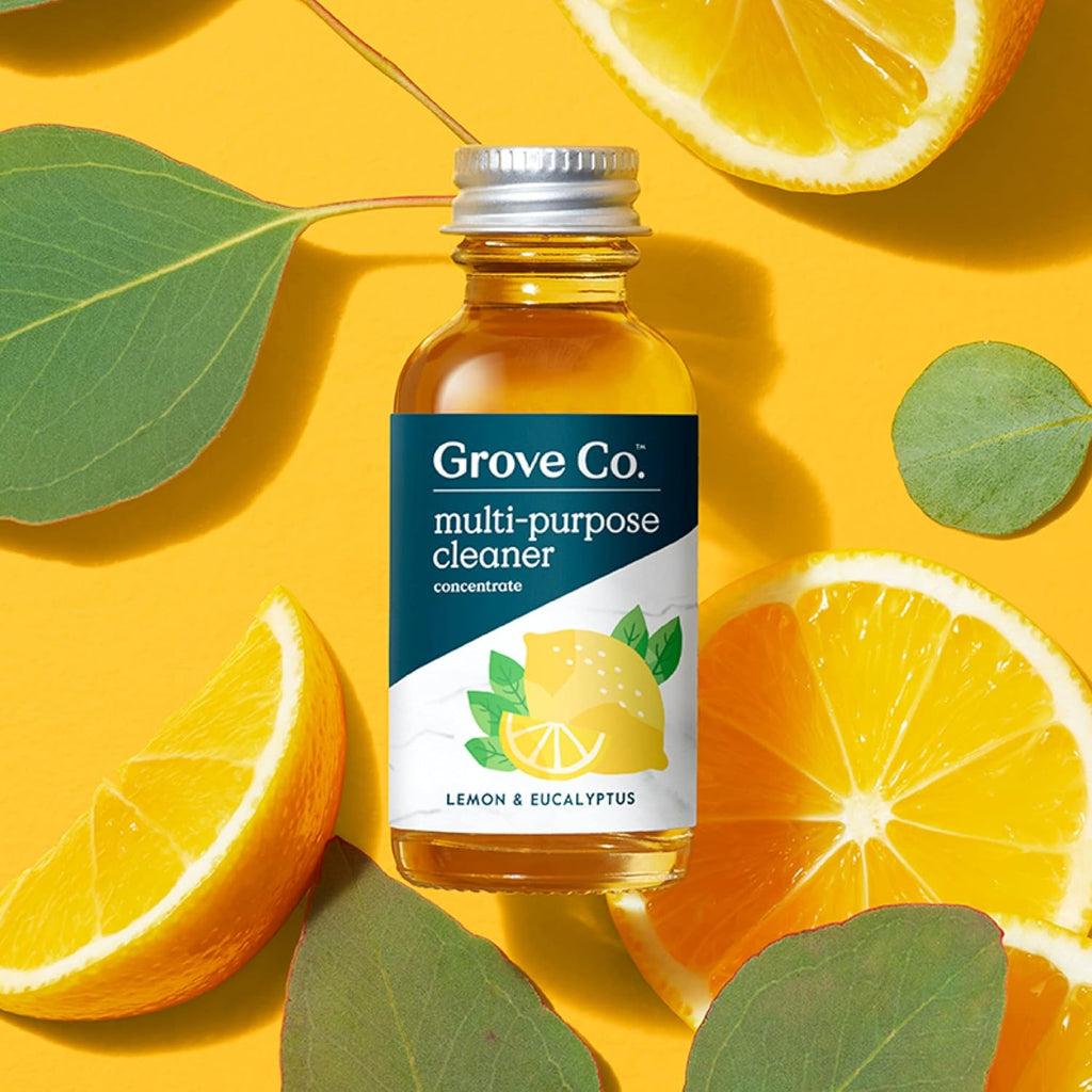 Grove Co. Multi-Purpose Cleaner, Refill Concentrate (6 x 1 Fl Oz) Plant-based Household Cleaning Supplies, Ammonia & Chlorine Free, No Plastic Waste, Lemon & Eucalyptus Scent, Total 3 x 2 Pack Refills