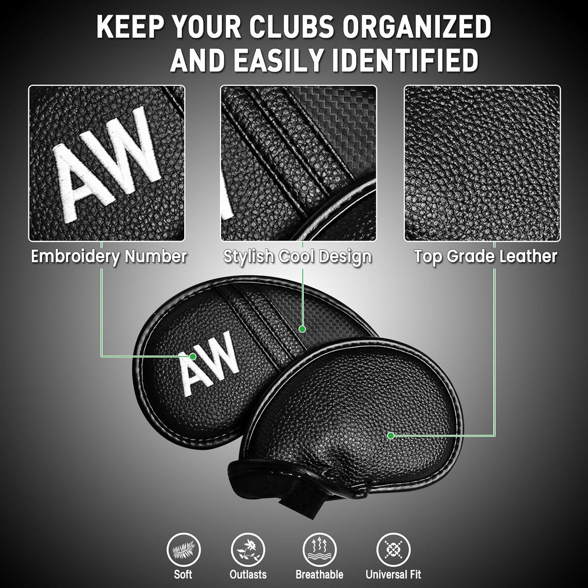 Amy Sport Golf Iron Head Covers Value 12 Pcs Set Thick Synthetic Leather, Protection Weatherproof Club Headcover Fit Universal Main Iron Wedge Golf Clubs for Men Women
