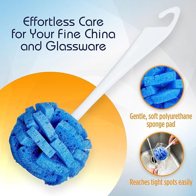 Compac Home Dish Wand China Scrubbing Sponge, Cleans Dishes and Glassware Effectively, Unique Round Ball Shape for All-Around Cleaning, Flexible Brushes are Gentle on Your Nice Dishes, 6 Count