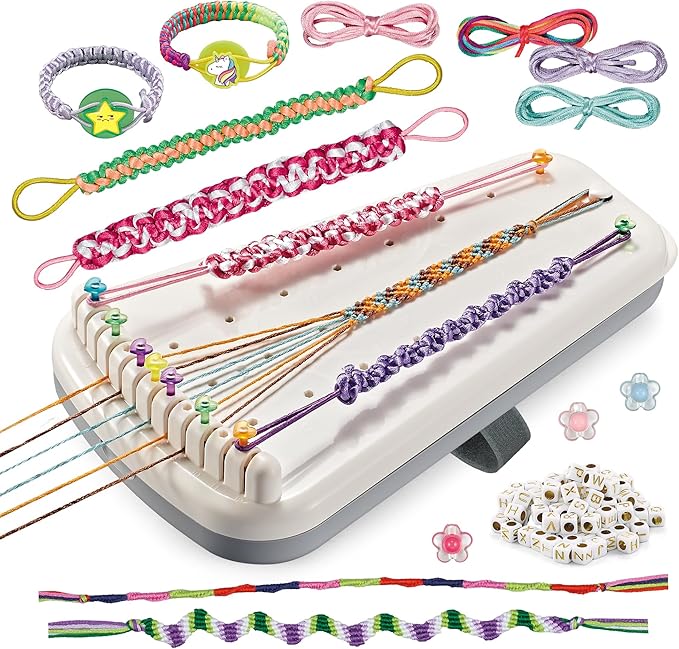 Chilpals Friendship Bracelet Making Kit for Girls,Arts and Crafts for Kids Ages 8-12,Birthday Gifts Ideas for Girl 7 8 9 10 11 Year Old - 2 in 1 Bracelets String Maker Toys Set (White)