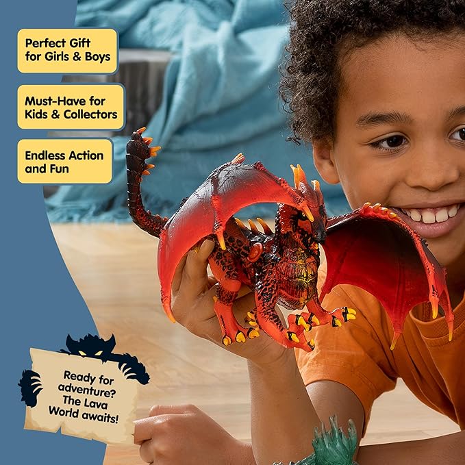 Schleich Eldrador Creatures - 8" Lava Dragon Toy - Movable Wing Action Figure for Boys and Girls - Mythical Creature Figures - Fantasy Beast Figurine - Red Monster Dragon Toys - Kids Ages 7+ | 70138