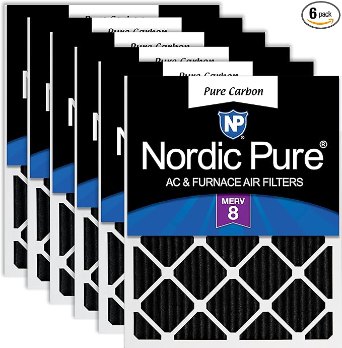 Nordic Pure 20x30x1 (Actual Size: 19 5/8 x 29 5/8 x 3/4) Pure Carbon Pleated Odor Reduction Furnace Air Filters 6 Pack