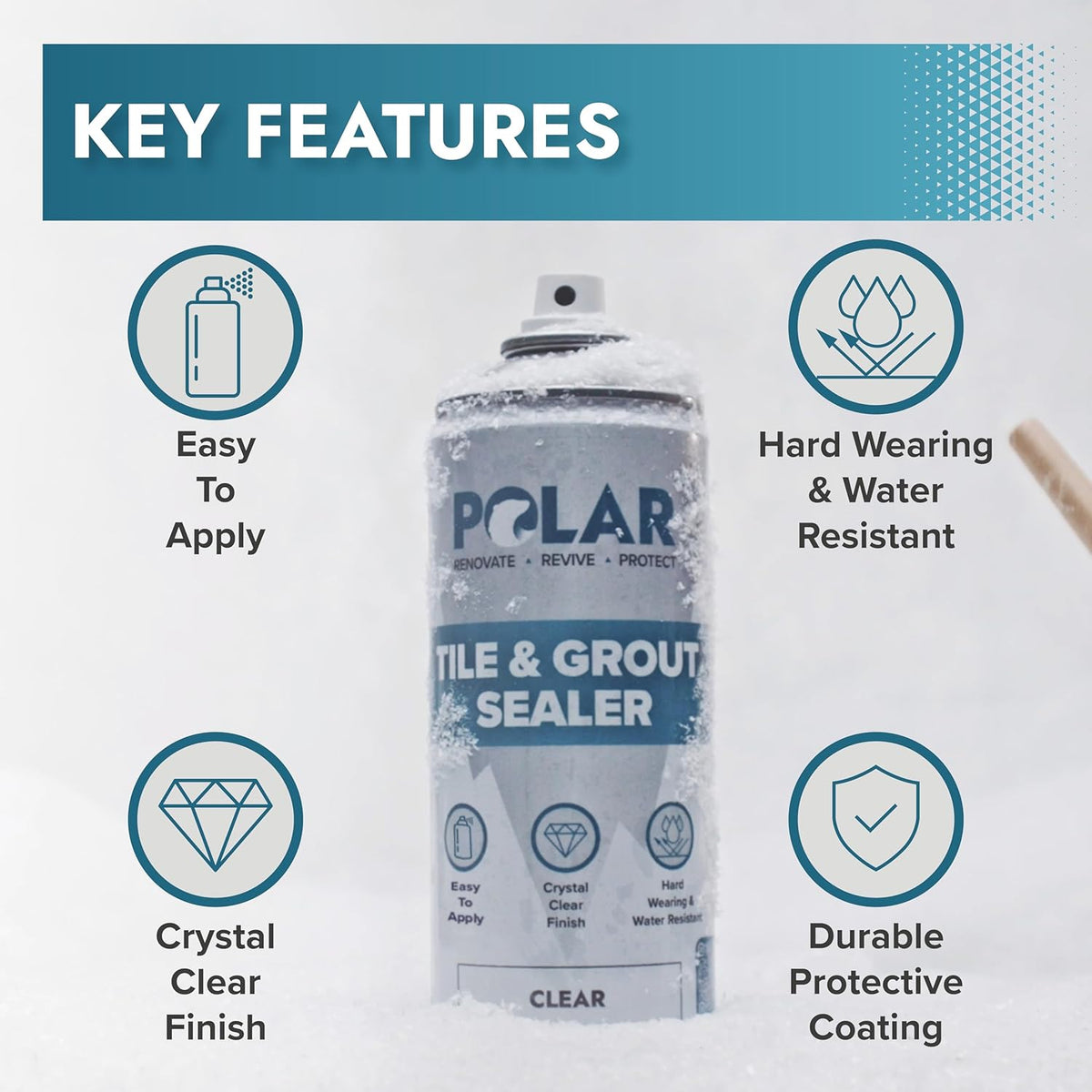 Polar Tile & Grout Sealer Clear Aerosol Spray - 2 x 13.5 Fl Oz | Instantly Waterproofs and Protects Floor Tile Grout | Ideal for Bathroom, Shower & Kitchen | Interior & Exterior Tile Sealer