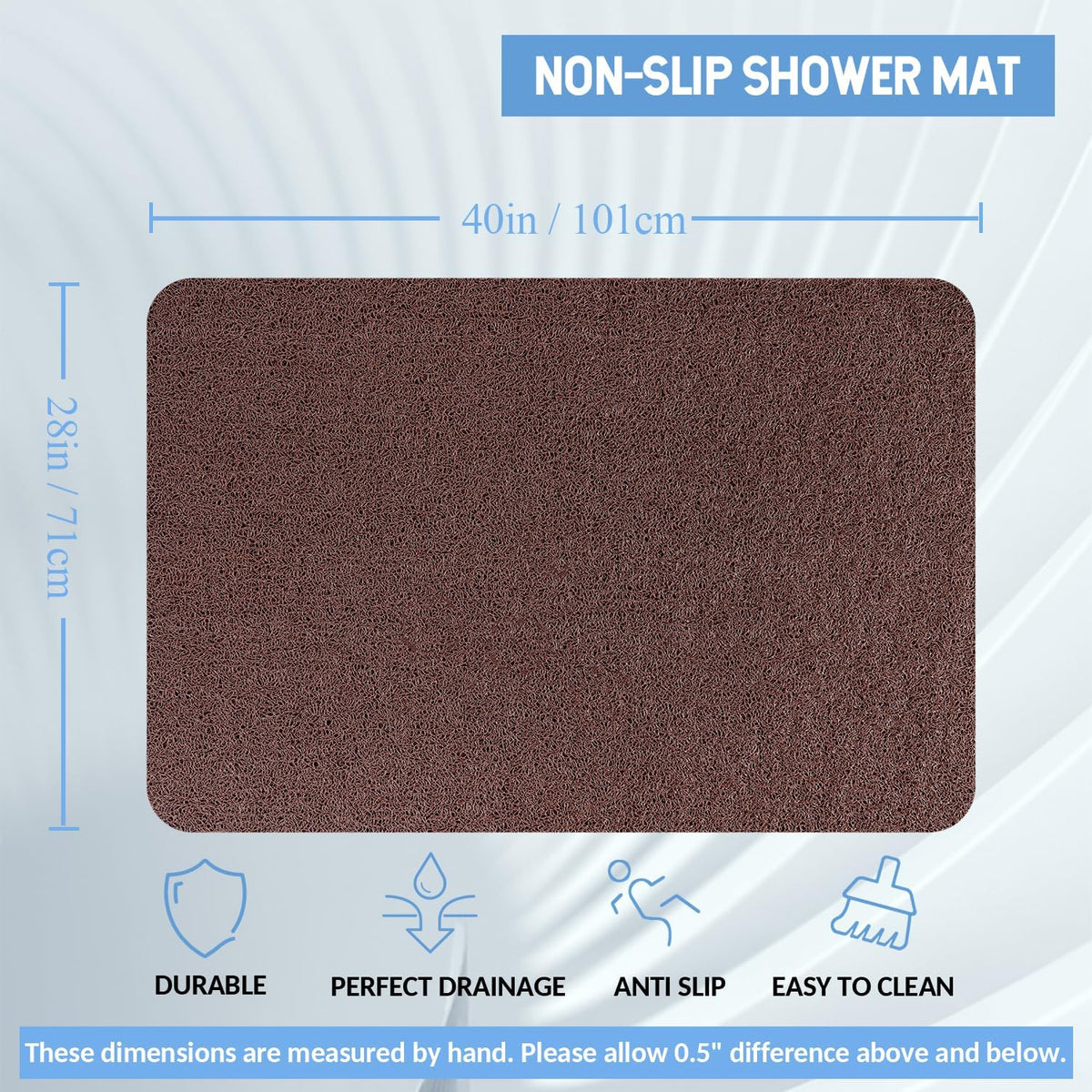 Non-Slip Bathtub Mat, Anti Slip Shower Mat, Fast Drying Bathtub Mats, Foot Scrubber Mat, Anti Slip Mat for Tub, Floor, Bathroom, Kitchen, Home, Hotel (Brown 40"×28")