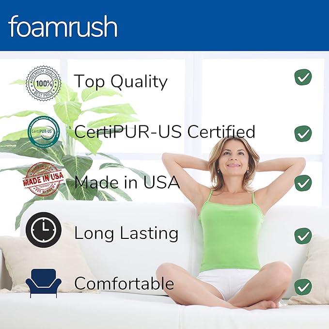 FoamRush 5" x 24" x 24" Gel Memory Foam Upholstery Square Cushion Medium Firm (Chair & Wheelchair Seat Cushion Replacement, Square Foam Dining Chairs, Couch, Sofa, Rubber Padding) ing