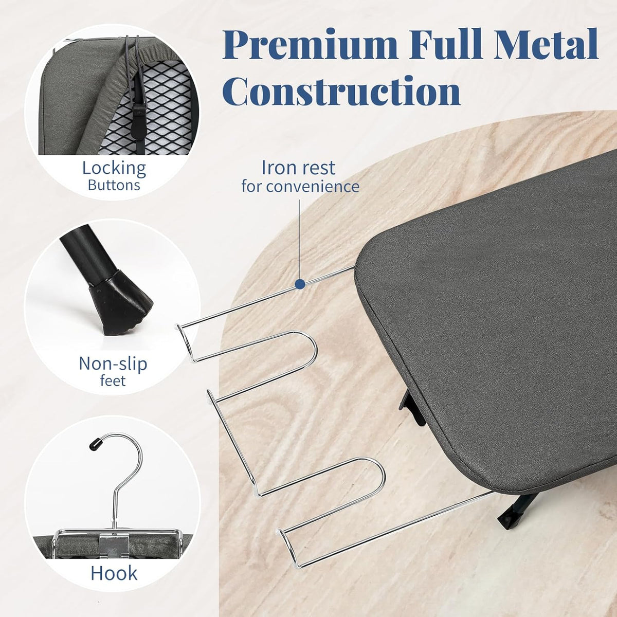 Small Ironing Board Foldable, BlissBoard Tabletop Iron Board with Cover and Pad, Metal Frame Mini Ironing Table Countertop for Space Saving, 31"x12", Black