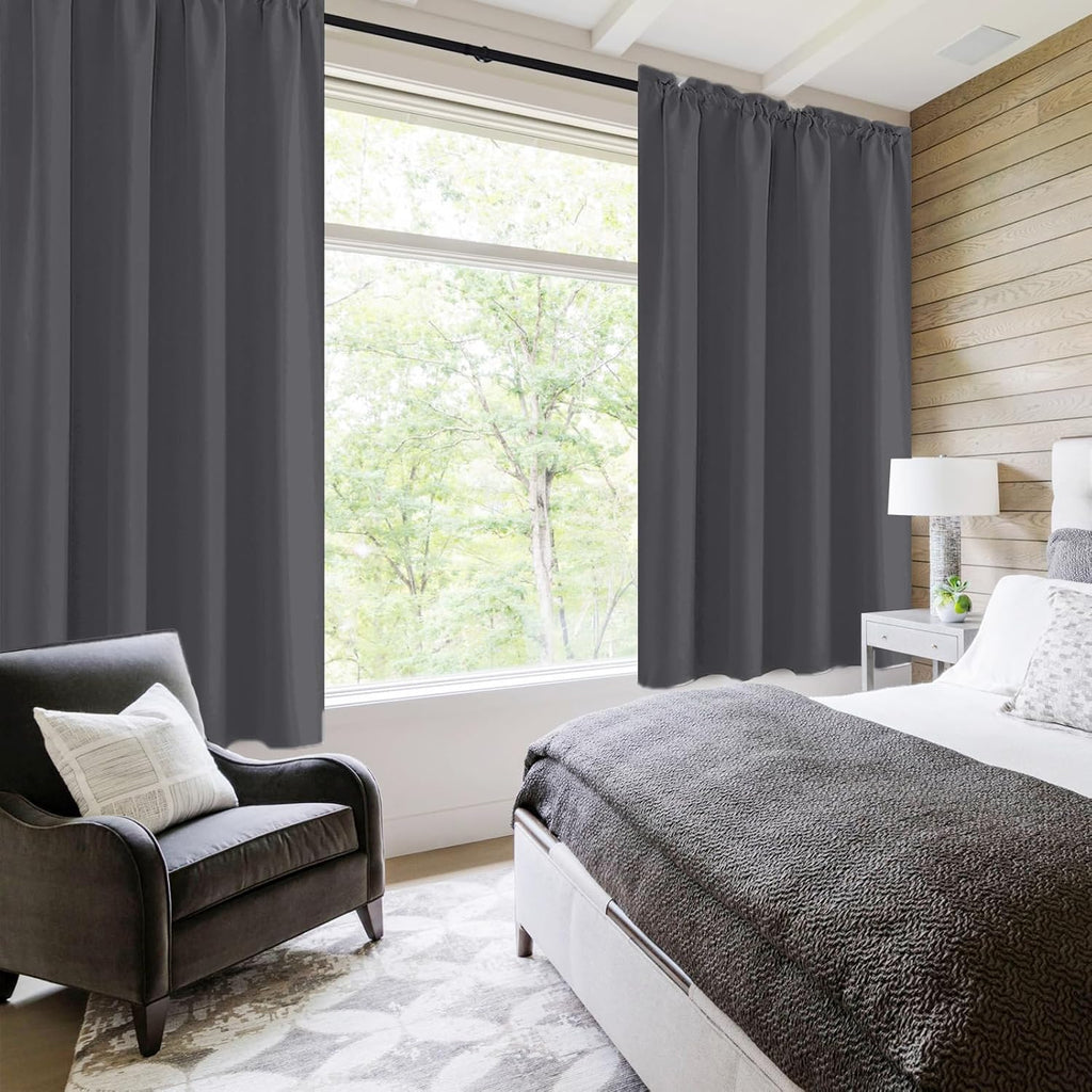 DWCN Blackout Curtains for Bedroom 72 Inch Length 2 Panels Set, Solid Thermal Insulated Energy Saving Rod Pocket Window Treatment Curtains Blackout Drapes (W42 x L72 Inch, Dark Grey)