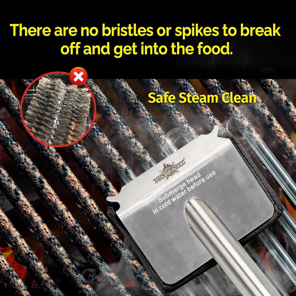 Grill Brush Bristle Free,Unique Wave pad for Cast Iron/Stainless-Steel Grates, (Only Replaceable Cleaning Head No Grill Brush)