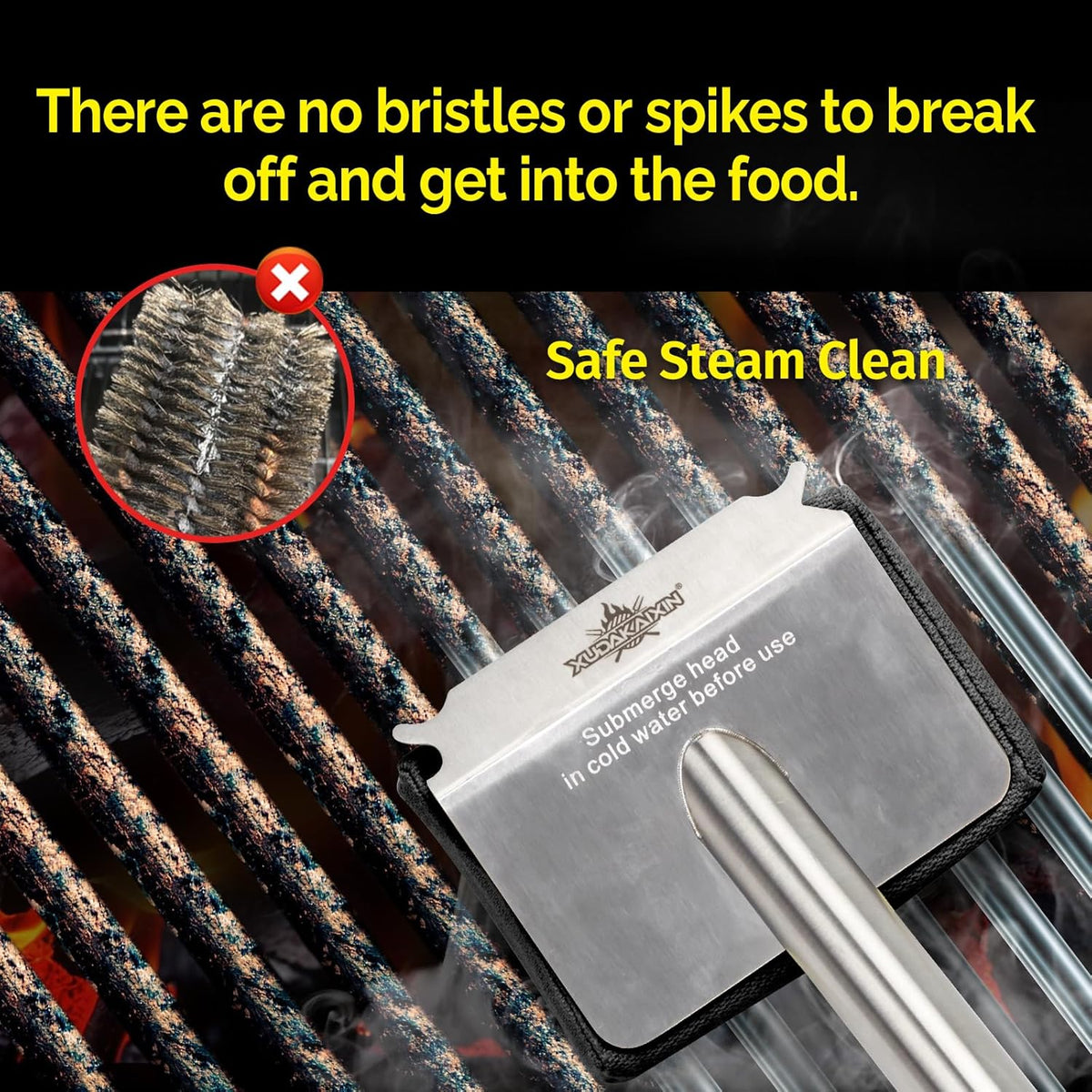 Grill Brush Bristle Free,Unique Wave pad for Cast Iron/Stainless-Steel Grates, (Only Replaceable Cleaning Head No Grill Brush)