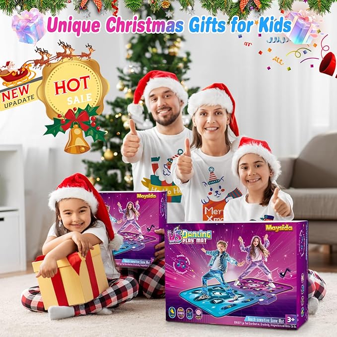 Rechargeable Dance Mat - Double User Play Mat with Extra Large Size (59*38 in), Dancing Music, Challenge Game, Piano Mode, LED Lights, Christmas Birthday Gift for Kids Girls Boys 3-12 Year Old