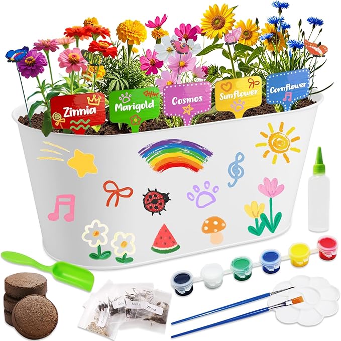 Paint & Plant Kids Gardening Set with 5 Flower Seeds, Arts and Crafts for Kids Ages 4-12, Science STEM Toys for Toddler Education, Birthday Gifts Ideas for Girls & Boys 4 5 6 7 8 9 10 11 12 Year Old