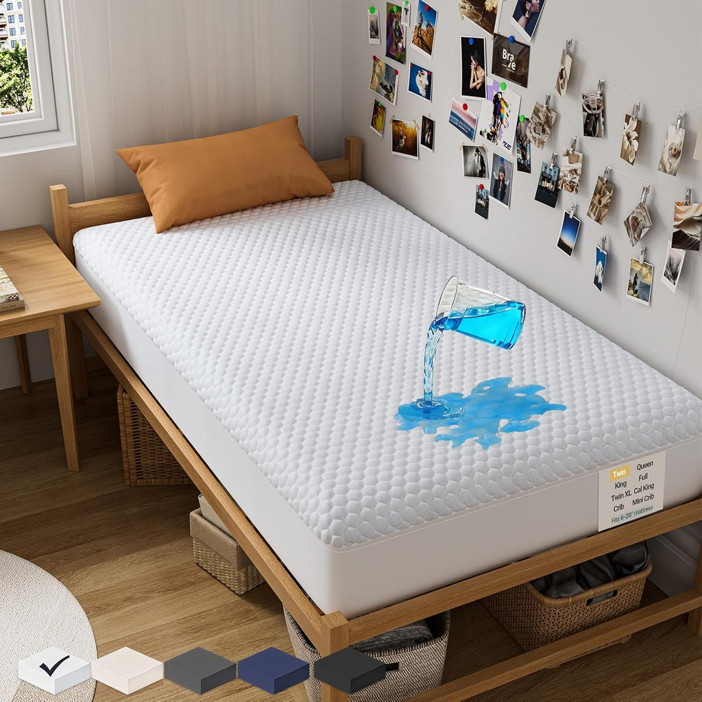 OhGeni 100% Waterproof Mattress Protector, Twin Size Mattress Pad, Fits 6"-20" Mattresses with Deep Pocket, Cooling, Breathable Fitted Sheets, Soft Bed Cover, Noiseless, Machine Washable