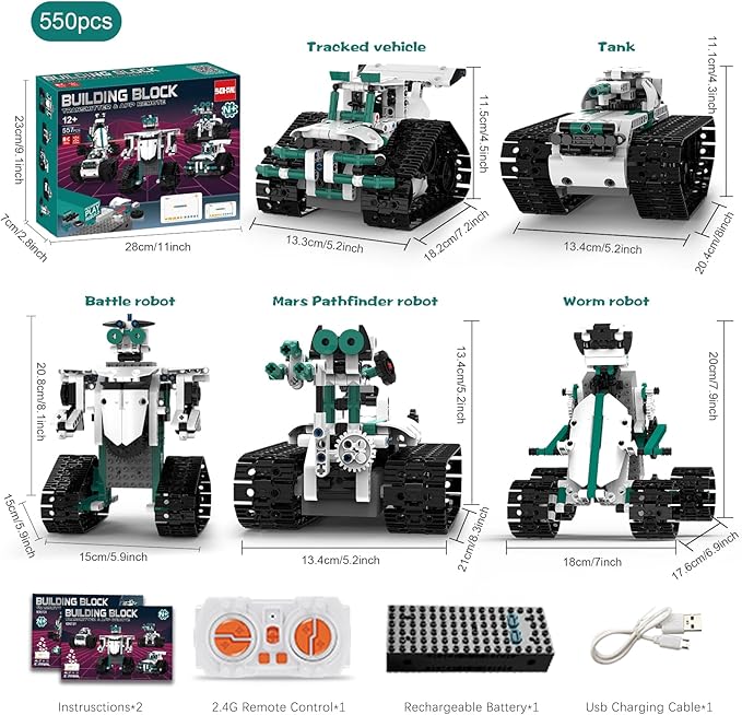 Technique Car Building Blocks Set, 13in1 Remote & APP Control Tracked Racer/Robot/Truck/Tank/Plane, STEM Kits for Kids Age 8-10, Building Toy Gifts for Boys Girls 8-16, (550 PCS)