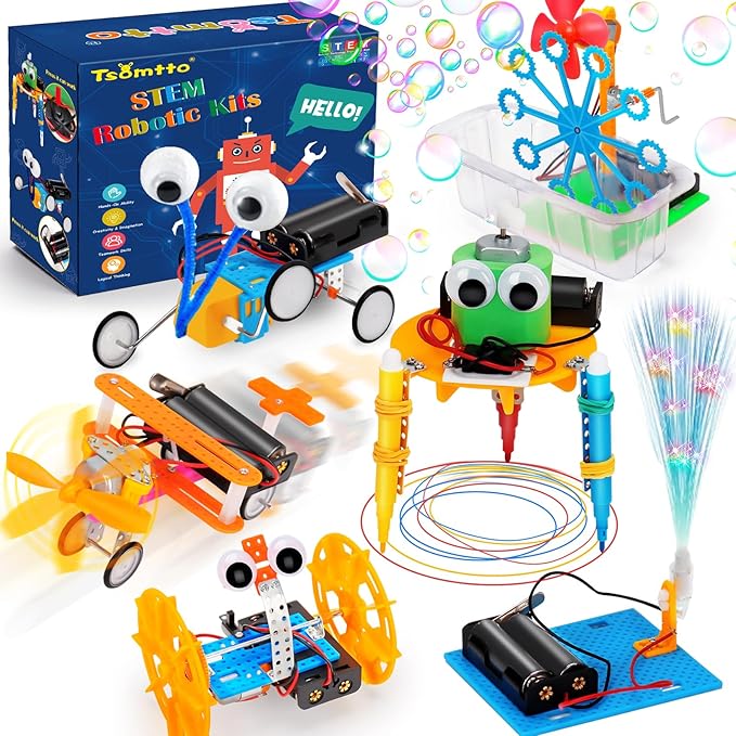 STEM Robotics Kit 6 Set Science Experiments Project Activities Toys for Kids 6-8 8-12 Engineering Building Electronic Motor Robot Kid Craft Boy Girl 5+ 6 7 8 9 10 12 Year Old Gift Summer Outdoor Toy