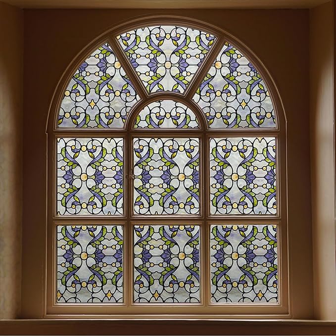 3D Stained Glass Window Film, Decorative Window Privacy Film for Bathroom,Front Door,Home, Sun Blocking Heat Control,Static Cling, Genes 23.6inch x 35.4inch
