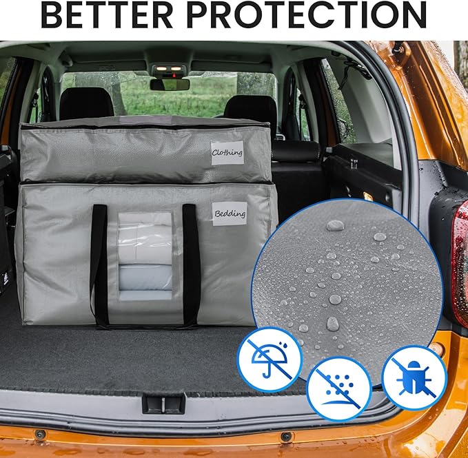 TAILI 2 Tier Extra Large Moving Bags, 4 Pack Silver Heavy Duty Totes For Storage with Visible Window, Wrap Around Handles, Storage Bags for Space Saving, Alternative to Moving Boxes