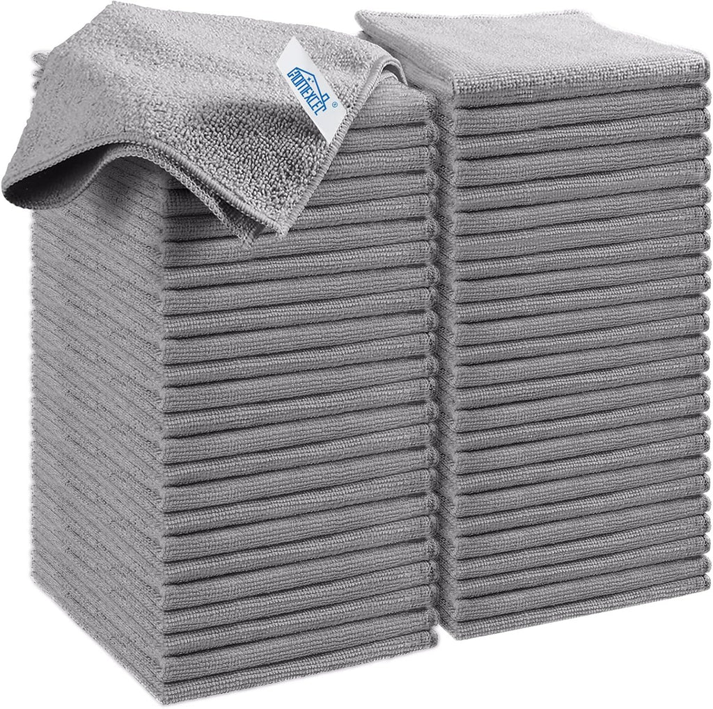 HOMEXCEL Grey Microfiber Cleaning Cloth, 50 Pack Cleaning Towels for Kitchen, Lint Free, Scratch-Free, Highly Absorbent, and Reusable Cleaning Rags for House, Window and Glass, Cars, 11.5 X11.5 inch