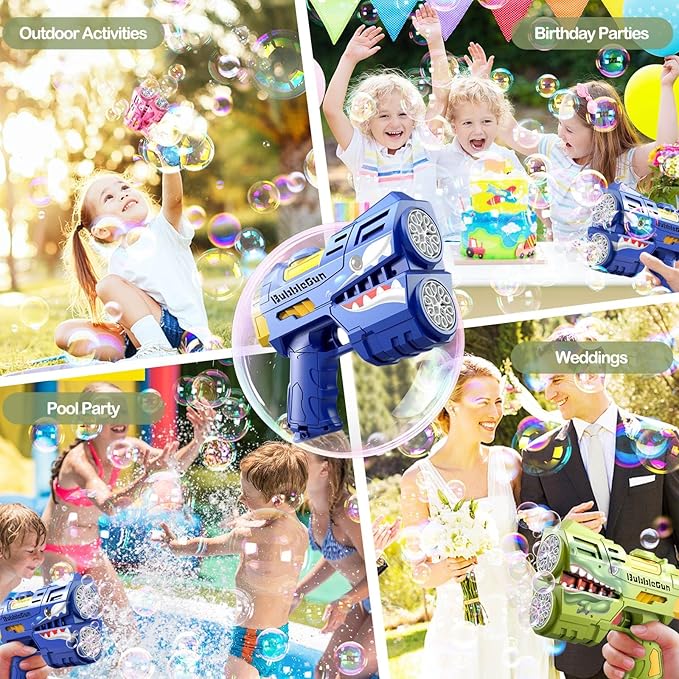 2 Pack Bubble Guns for Kids, LED Light Up Rechargeable Bubbles Machine Blower with 4 Bottles Refill Solution, Toddlers 4-8 Wedding Birthday Easter Party Gift