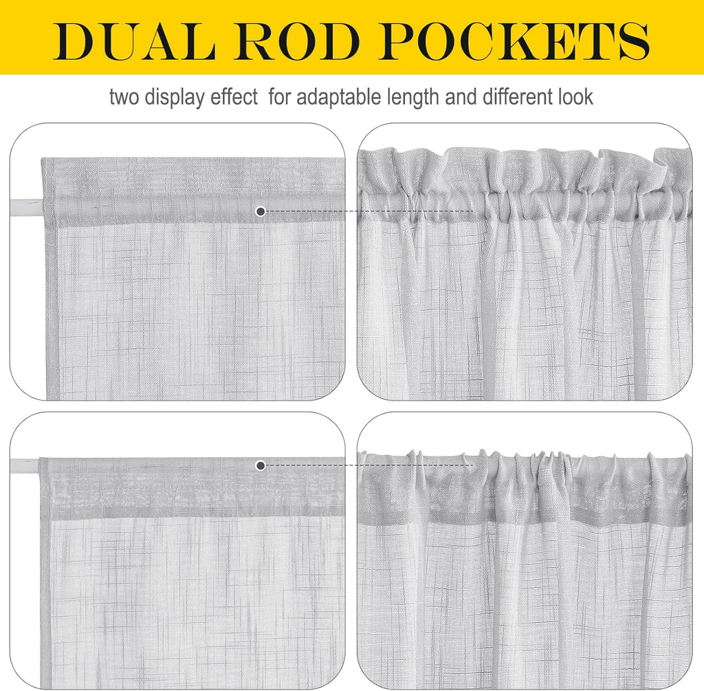NICETOWN Side Door Window Curtains for Front French Door Curtain for Small Window Sidelight, Sheer Rod Pocket Kitchen Curtains with Tieback, 1 Panel, Light Grey, 26" W x 64" L
