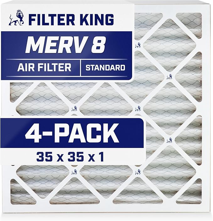 Filter King 35x35x1 Air Filter | 4-PACK | MERV 8 HVAC Pleated A/C Furnace Filters | MADE IN USA | Actual Size: 35 x 35 x .75"