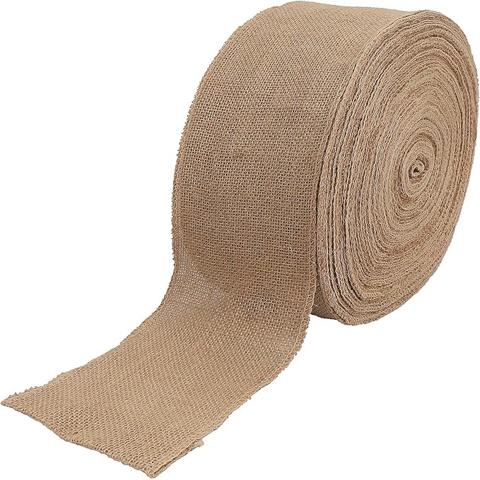 KINJOEK 5 Inch Wide 27 Yards Burlap Ribbon, Natural Jute Fabric Ribbon, Crafts Ribbon for Christmas, Wedding, Gifts, Burlap Fabric DIY, Ribbon for Decoration,