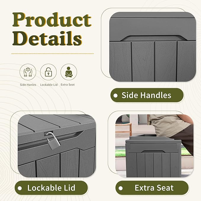 Devoko 31 Gallon Waterproof Outdoor Storage Box Resin Deck Box Lockable and UV Resistant for Patio Furniture,Garden Tools (Grey)
