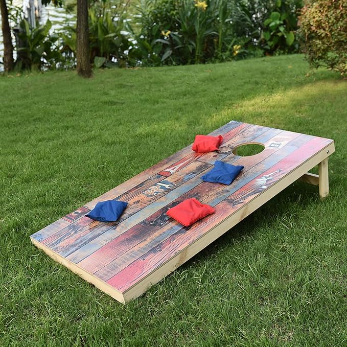 Solid Wood Vintage Cornhole Game Set, Two 4'x2'Cornhole Boards, 8 Cornhole Bags for Indoor and Outdoor Toss Games Competitions, Tournaments