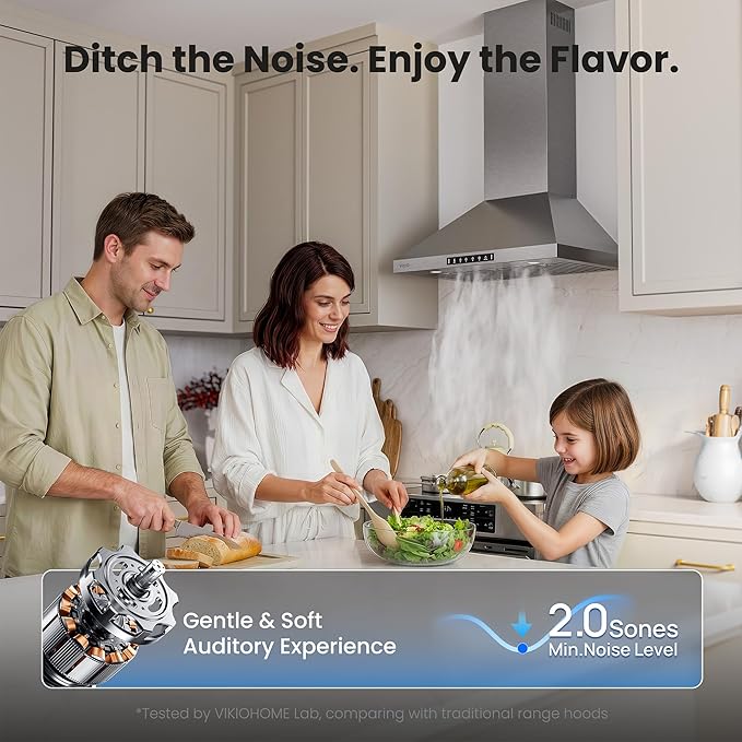 Wall Mount 30 Inch Range Hood 900 CFM, Ductless/Ducted Convertible Kitchen Hood, 3-speed Gesture Sensing & Touch Control, Stainless Steel Kitchen Vent Hood with Permanent Baffle Filters