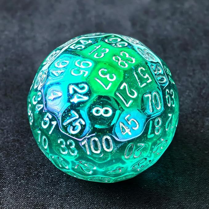 Bescon Dazzling Green 100 Sided Dice, Game Dice D100, Polyhedral Solid 100 Sides Dice 45MM in Diameter (1.8inch)