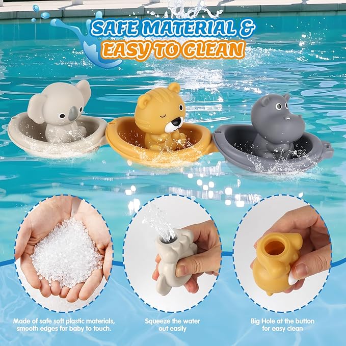 Bath Pool Toys for Toddler, Stacking Toys with 3 Boat 3 Sensory Finger Puppets, Toddler Toys Gifts for 2-4 Year Old Boy Girl, Model B