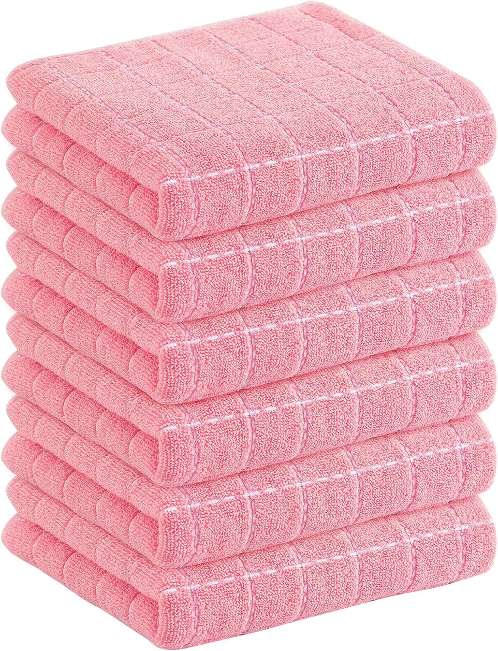 Homaxy 100% Cotton Terry Kitchen Towels(Pink, 13 x 28 inches), Checkered Designed, Soft and Super Absorbent Dish Towels, 6 Pack