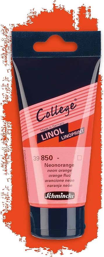 Schmincke - College Linol, artist's lino printing inks, neon orange in 75 ml tube, 39850013, low-odour water-based lino printing ink, lightfast, even print