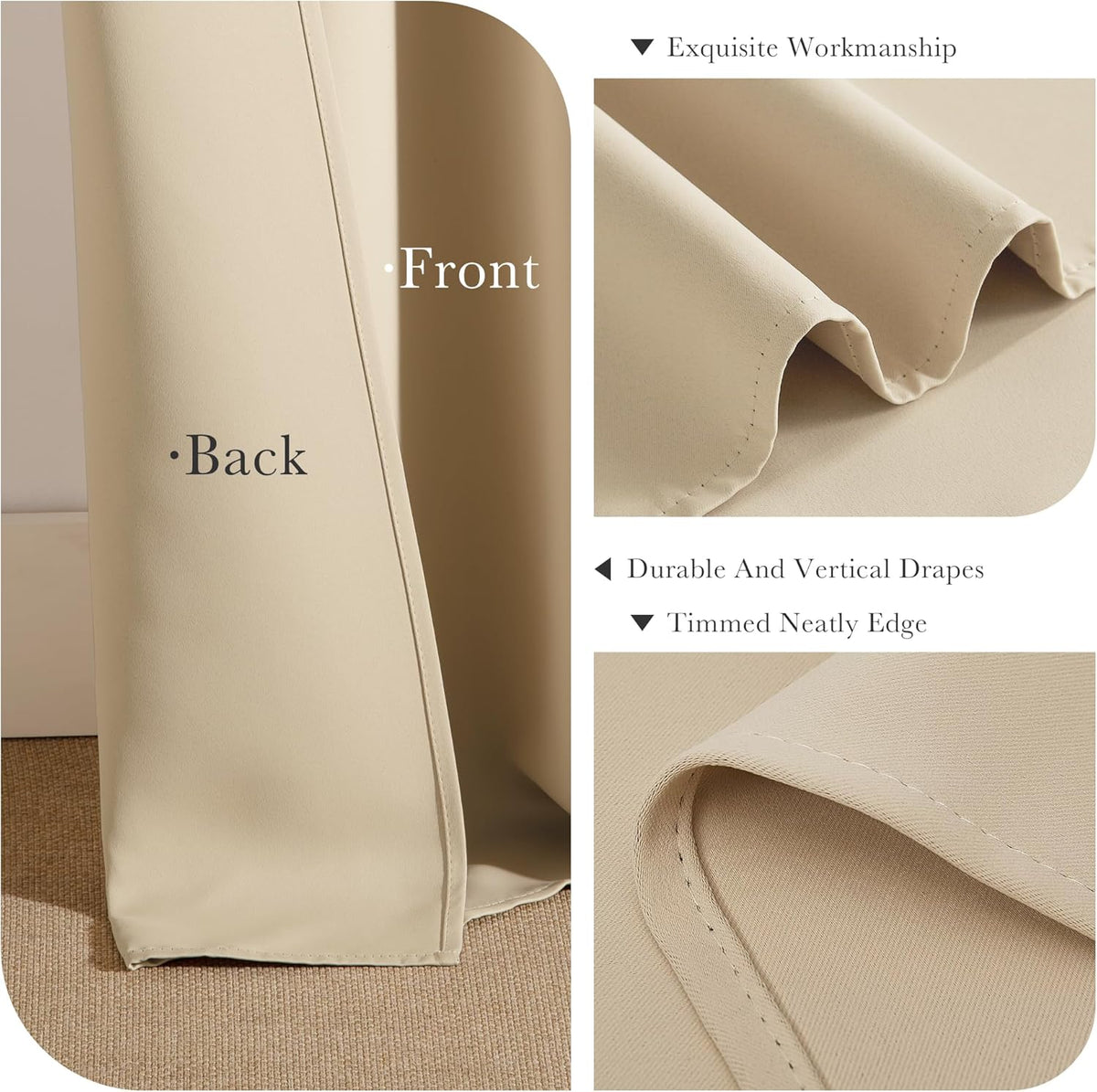 PONY DANCE Biscotti Beige Blackout Curtains for Bedroom 63 Inch Length 2 Panels Set, Thermal Insulated Energy Saving Grommet Top Window Treatment Drapes for Living Room, W34 x L63 Inch