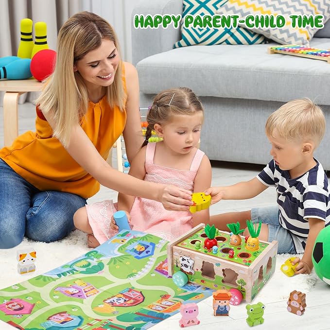 Toddler Montessori Wooden Farm Toys | Babies 12-18 Months Toy with Game Map for 1 2 3 Year Old Boys Girls | 1st First Birthday Gifts for 1-2 Years | Wood Learning Educational Toys Fine Motor Skills