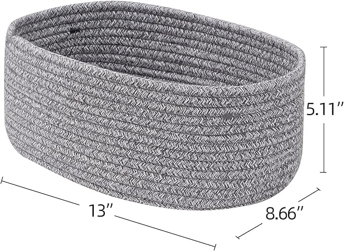 Baskets to Store Organize Household Items/Cute Basket&Bin for Shelf Storage Woven Rope Basket for Living Room, Bedroom,Play room/13x8.66x5.11’’ Cotton Rope,Durable&Stylish,Oval 3 Packs Gray