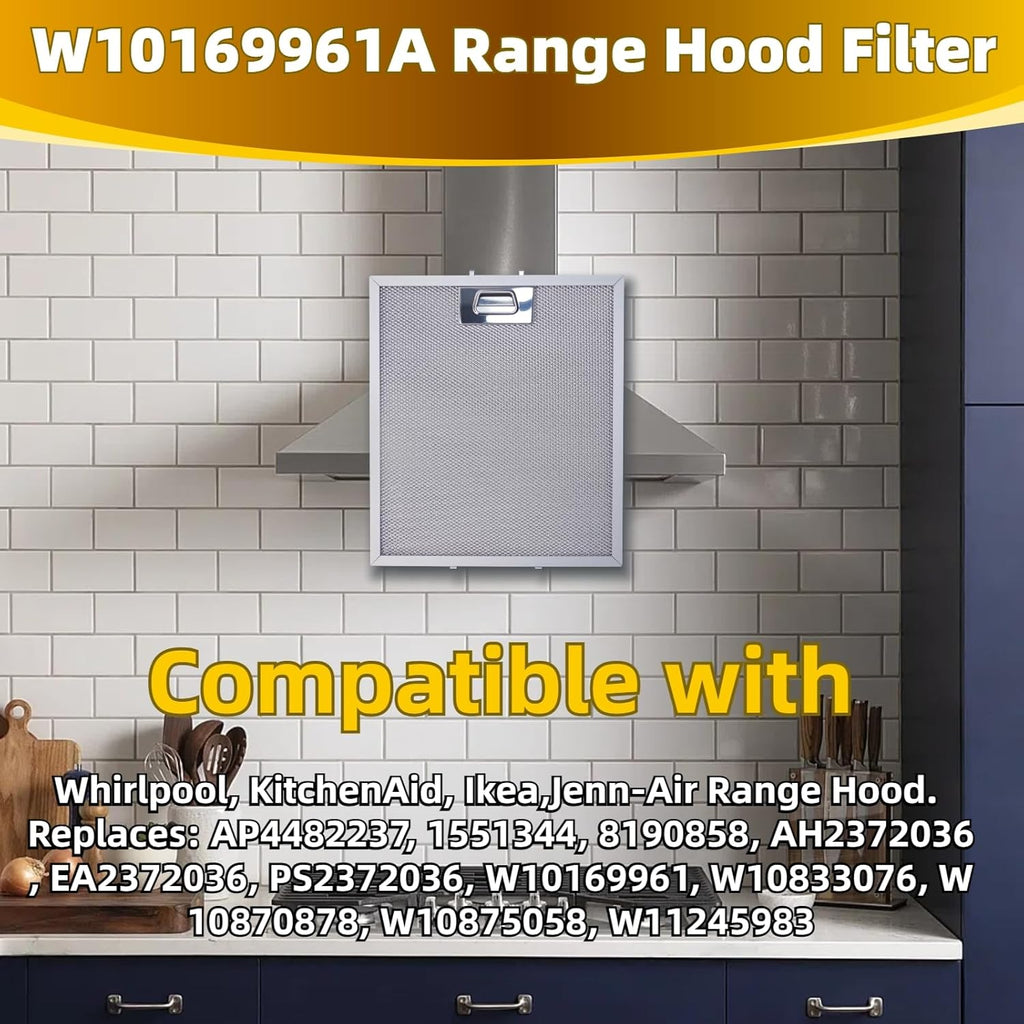 W10169961A 5 Layer Aluminum Mesh Range Hood Filter Replacement 12" x 10.5" for Whirlpool Vent Hood Filter Oven Overhead Exhaust Fan 2 pack